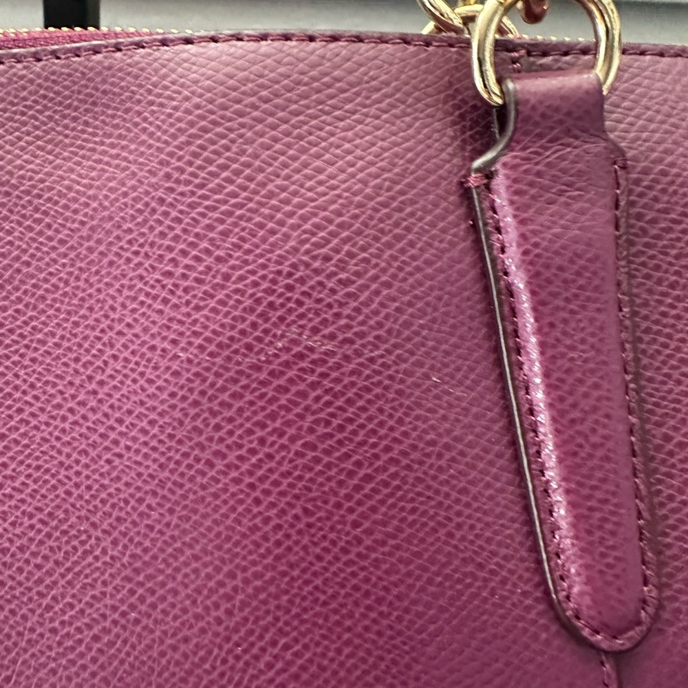 Coach Plum Leather Tote with Gold Chain Straps - Picture 4 of 13